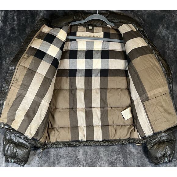 Burberry Brit Erwood Down Puffer Jacket Women’s L Metallic Bronze Olive Y2K - Picture 4 of 16